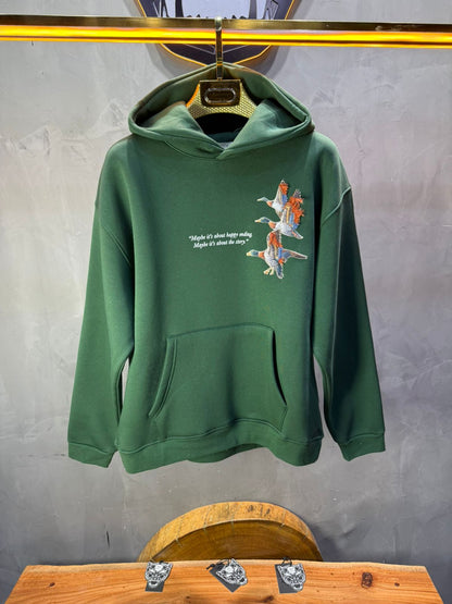 Hoodie vert Broderie Oiseaux Oversize 4996 - ZG PREMIUM