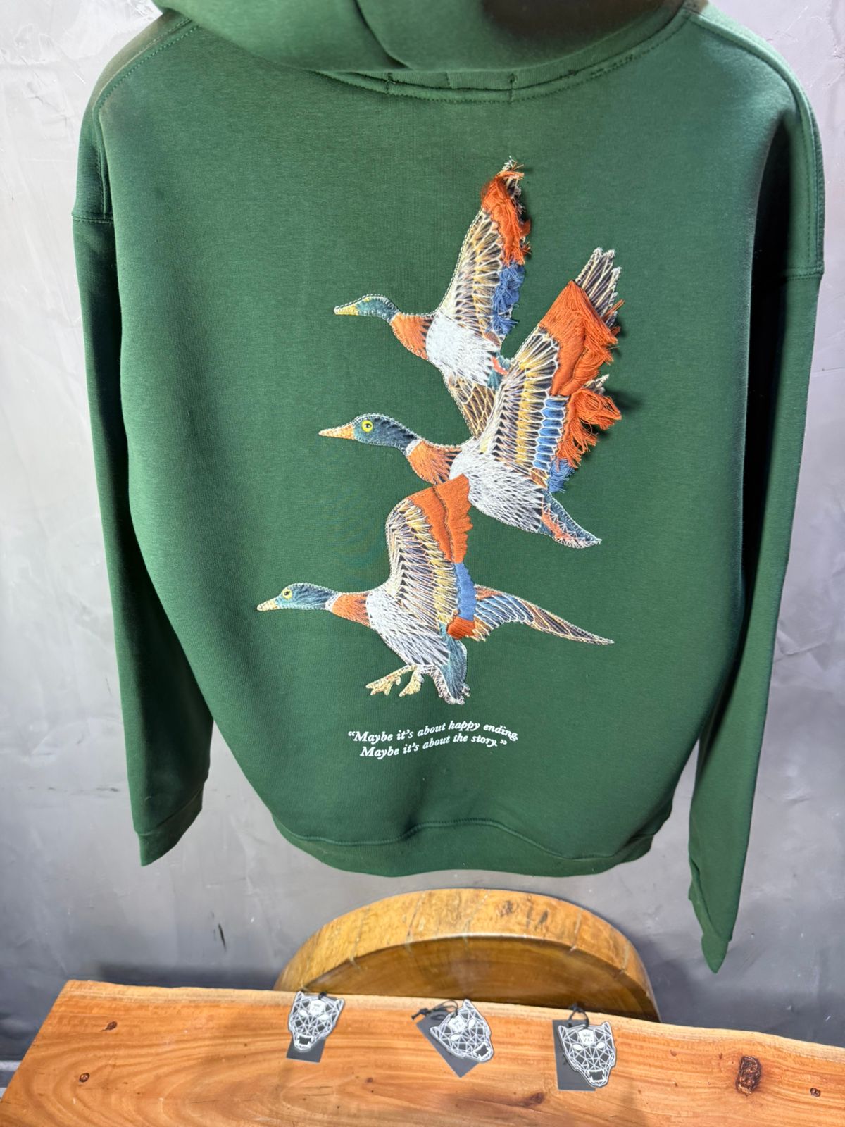 Hoodie vert Broderie Oiseaux Oversize 4996 - ZG PREMIUM