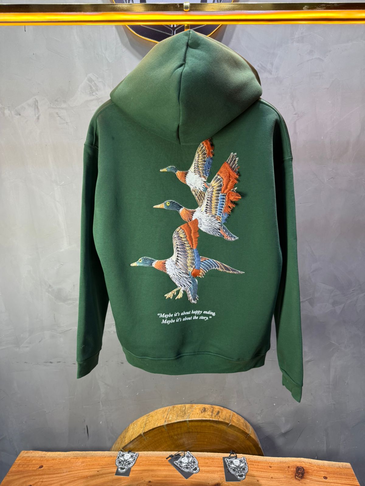 Hoodie vert Broderie Oiseaux Oversize 4996 - ZG PREMIUM