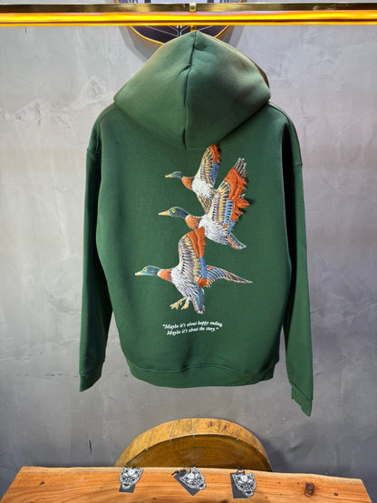 Hoodie vert Broderie Oiseaux Oversize 4996 - ZG PREMIUM
