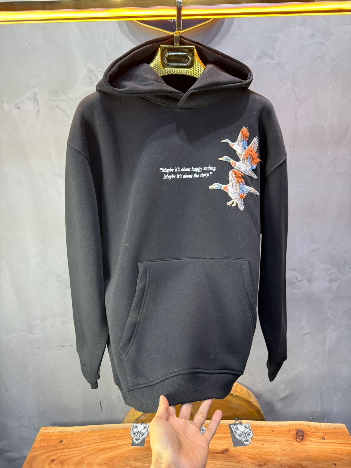 Hoodie Black Broderie Oiseaux Oversize 4996 - ZG PREMIUM