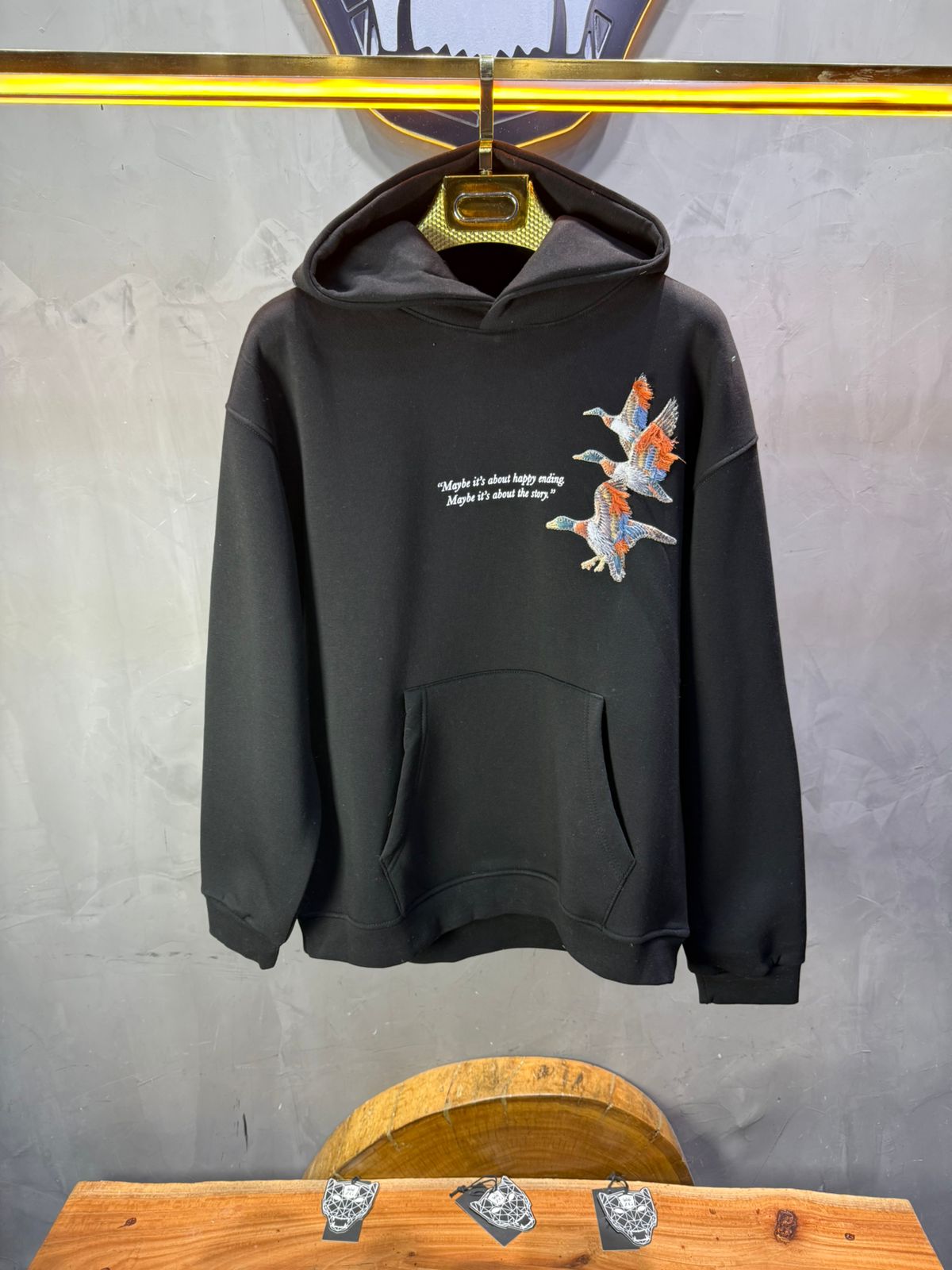 Hoodie Black Broderie Oiseaux Oversize 4996 - ZG PREMIUM
