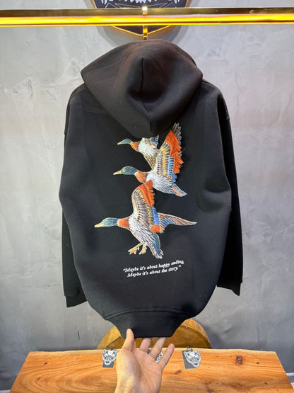 Hoodie Black Broderie Oiseaux Oversize 4996 - ZG PREMIUM