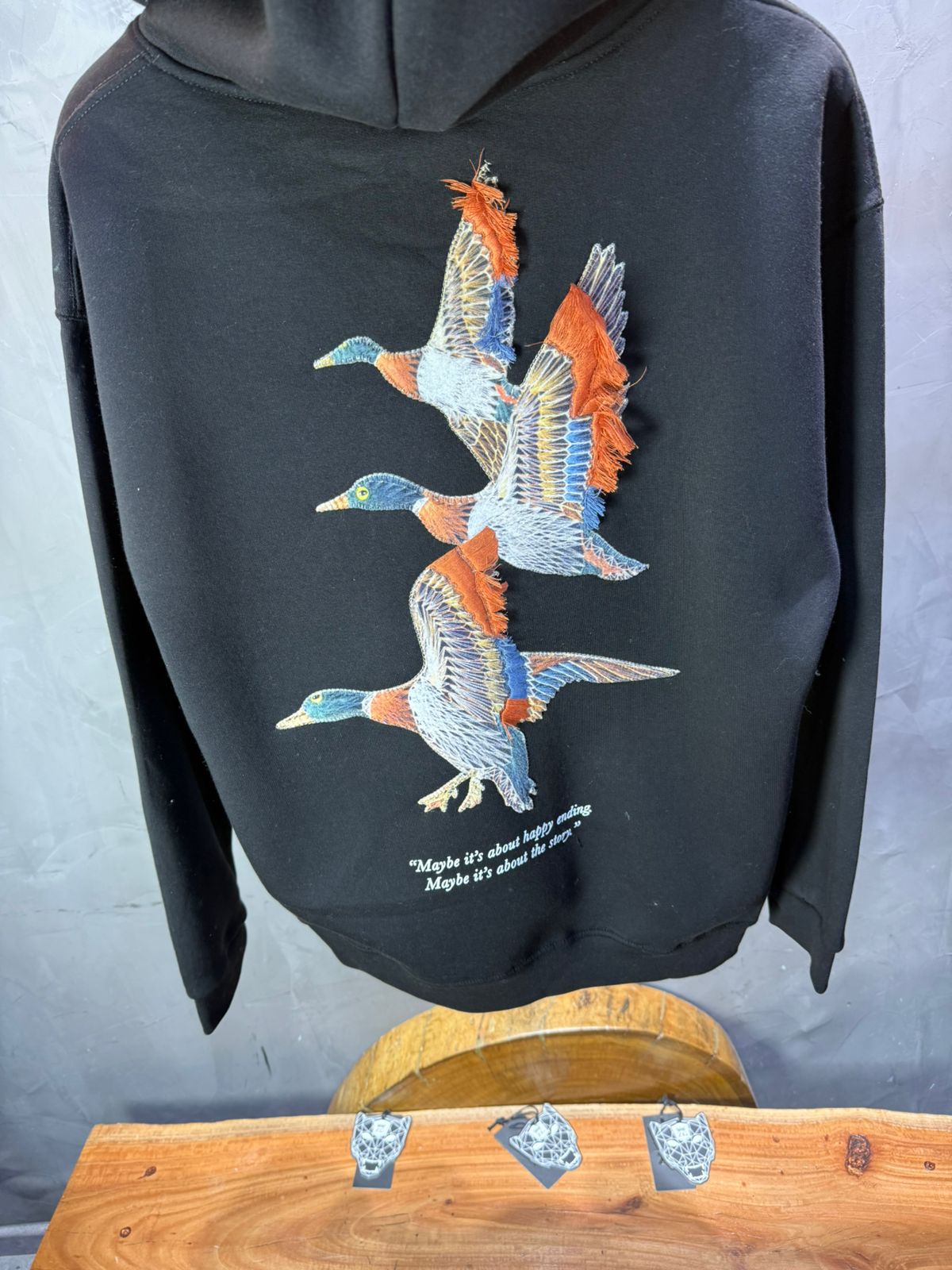 Hoodie Black Broderie Oiseaux Oversize 4996 - ZG PREMIUM