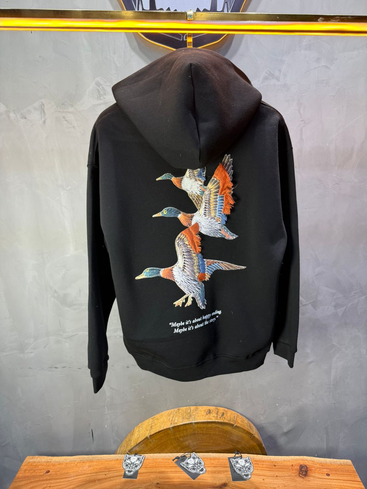 Hoodie Black Broderie Oiseaux Oversize 4996 - ZG PREMIUM