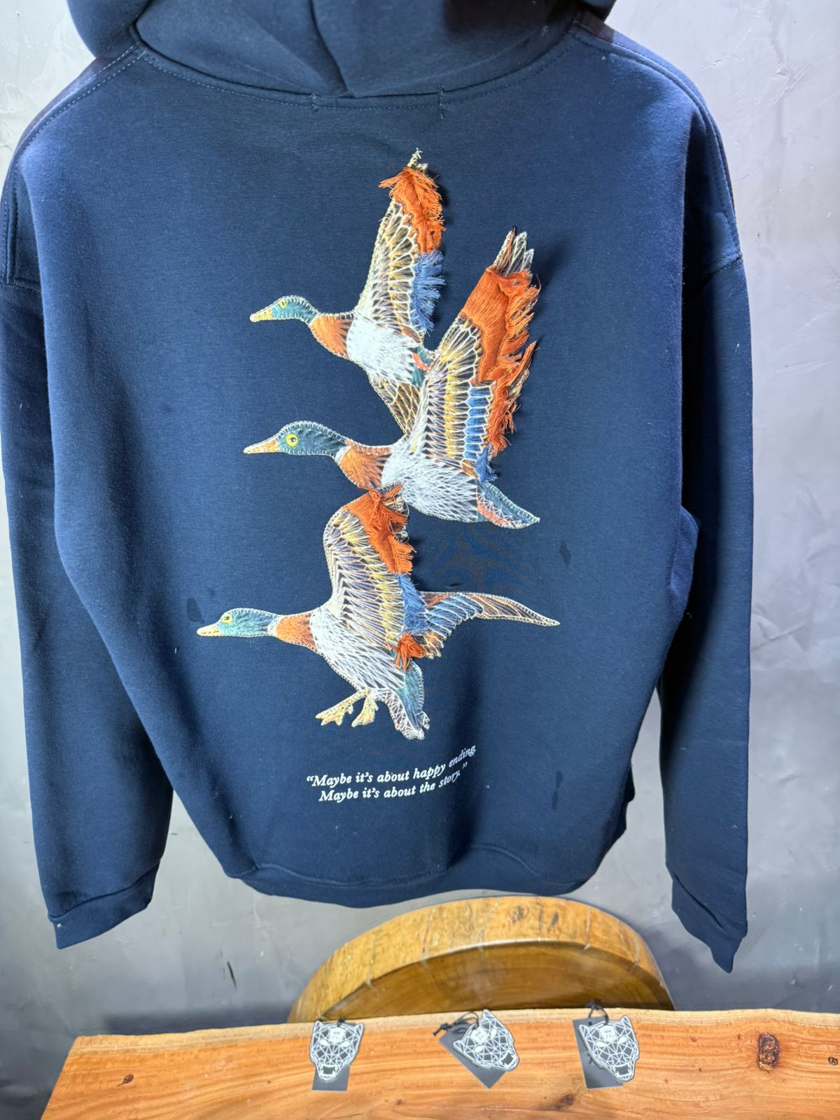 Hoodie Bleu Broderie Oiseaux Oversize 4996 - ZG PREMIUM