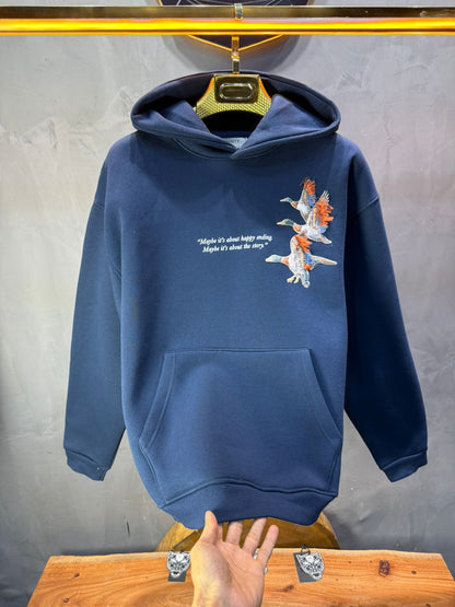 Hoodie Bleu Broderie Oiseaux Oversize 4996 - ZG PREMIUM