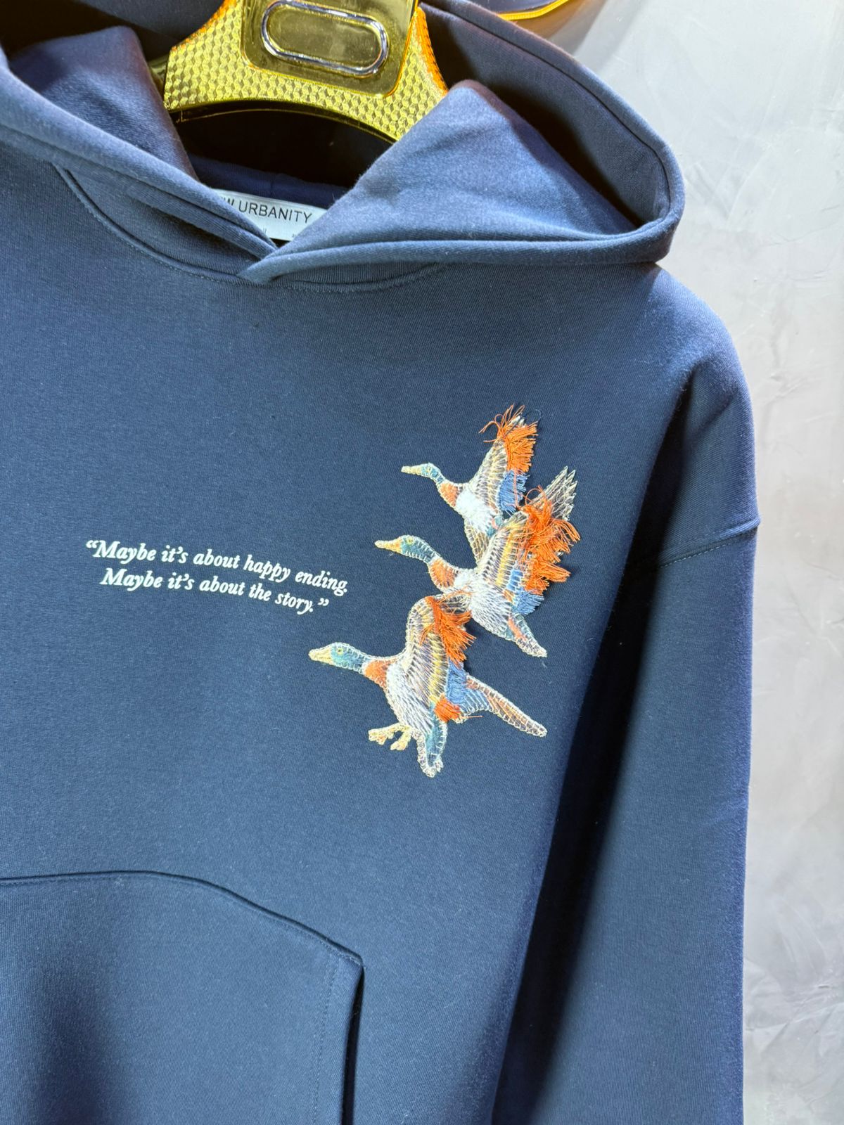 Hoodie Bleu Broderie Oiseaux Oversize 4996 - ZG PREMIUM