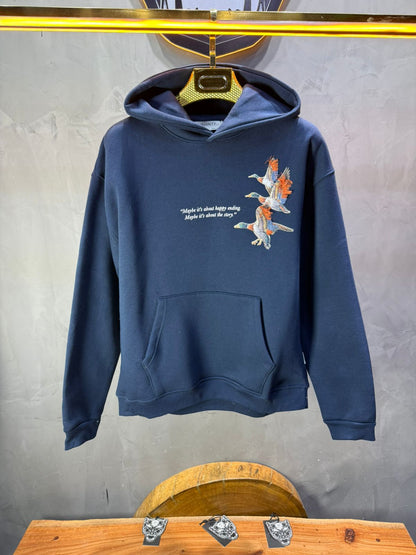 Hoodie Bleu Broderie Oiseaux Oversize 4996 - ZG PREMIUM