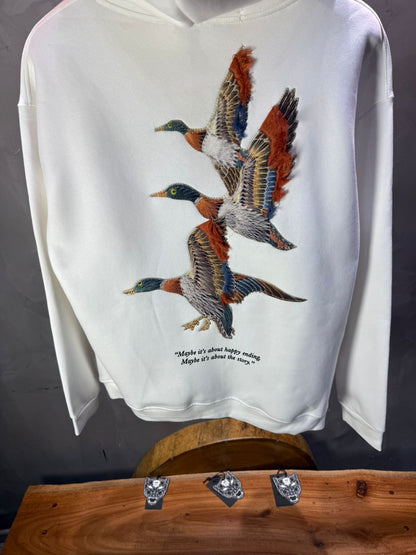 Hoodie Blanc Broderie Oiseaux Oversize 4996 - ZG PREMIUM