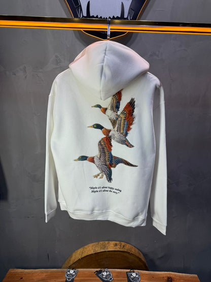 Hoodie Blanc Broderie Oiseaux Oversize 4996 - ZG PREMIUM
