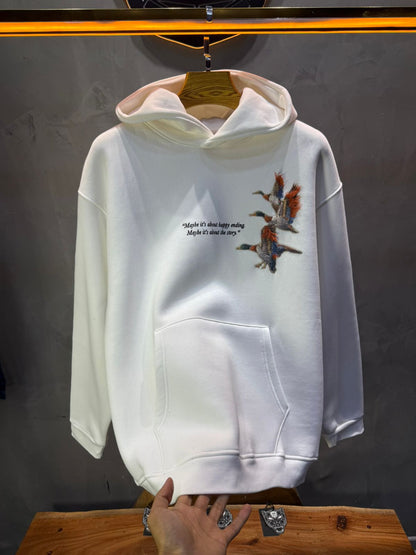 Hoodie Blanc Broderie Oiseaux Oversize 4996 - ZG PREMIUM