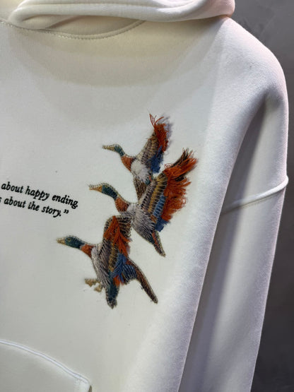 Hoodie Blanc Broderie Oiseaux Oversize 4996 - ZG PREMIUM