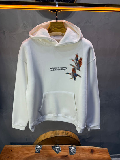 Hoodie Blanc Broderie Oiseaux Oversize 4996 - ZG PREMIUM