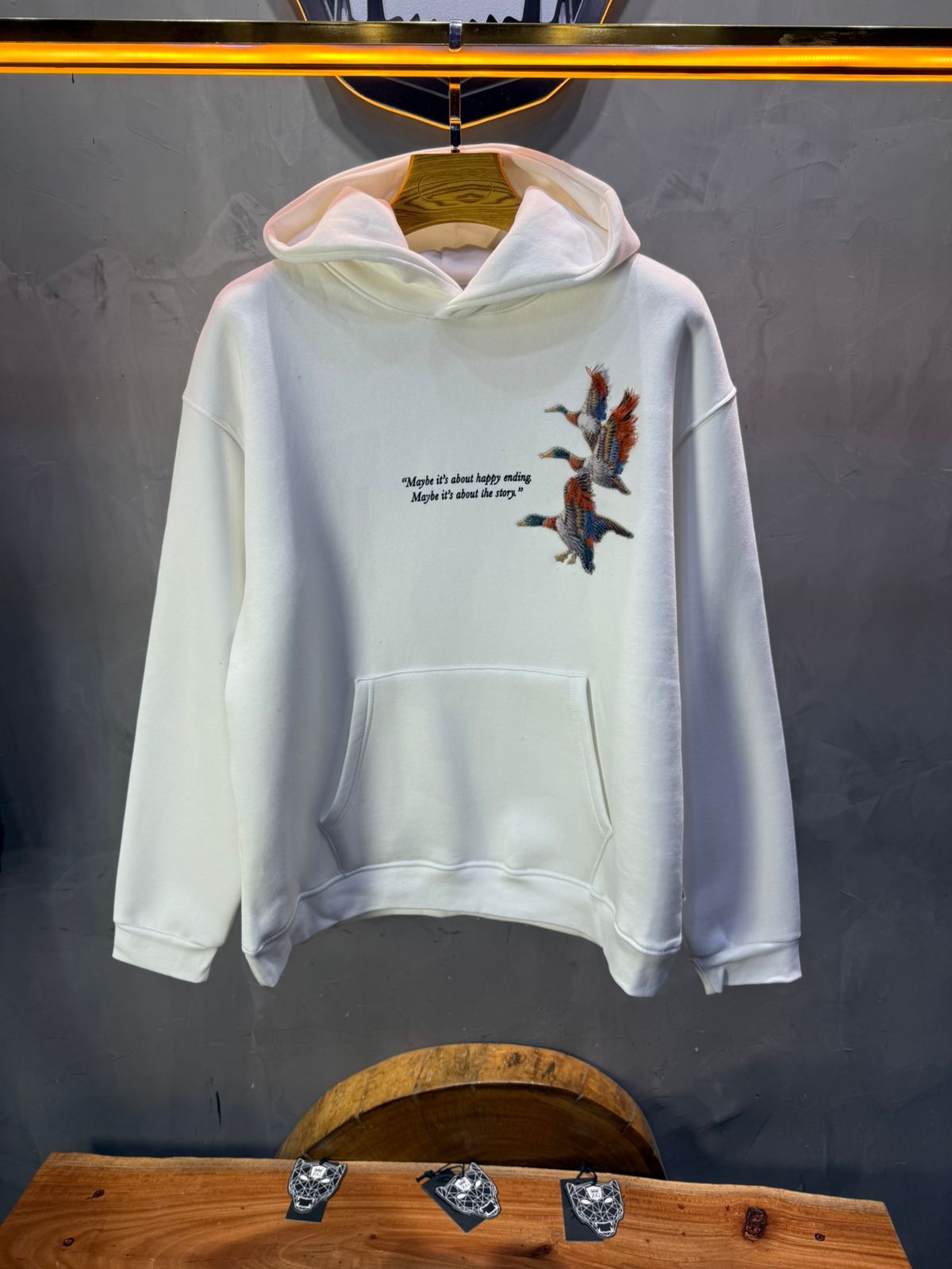 Hoodie Blanc Broderie Oiseaux Oversize 4996 - ZG PREMIUM