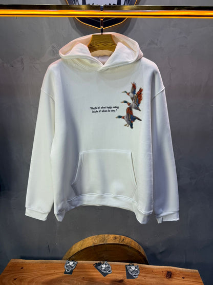 Hoodie Blanc Broderie Oiseaux Oversize 4996 - ZG PREMIUM