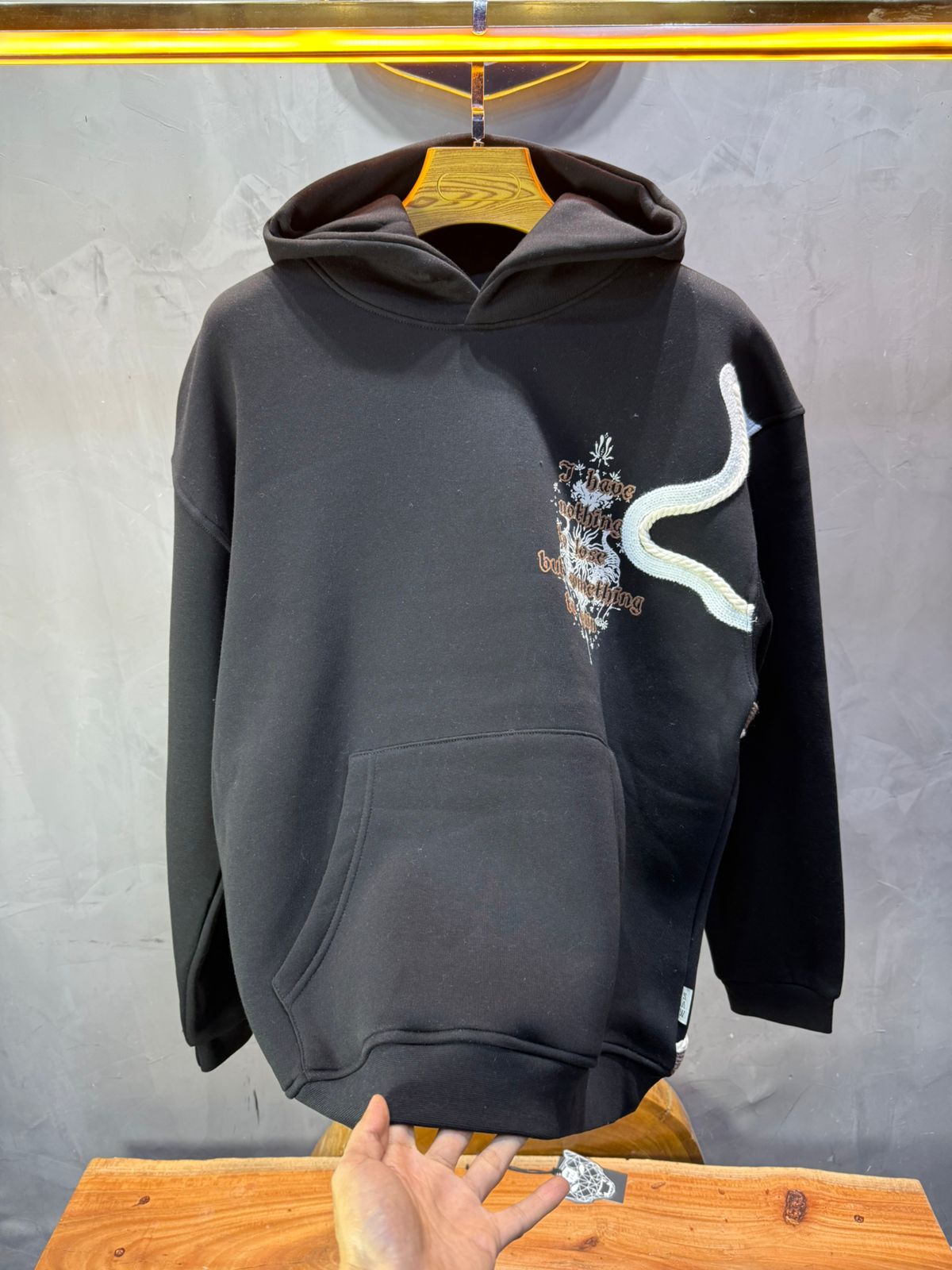 Hoodie Noir Broderie Dragons Argentée 4985 - ZG PREMIUM