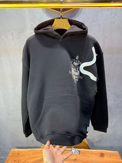 Hoodie Noir Broderie Dragons Argentée 4985 - ZG PREMIUM