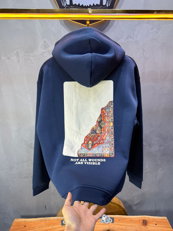 Hoodie blue Imprimé Visage Artistique 4959