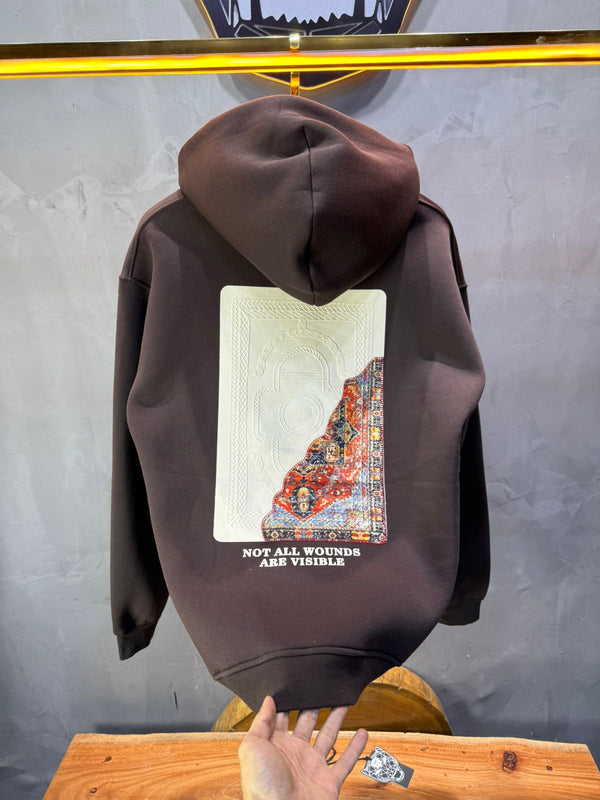 Hoodie Marron Imprimé Visage Artistique 4959
