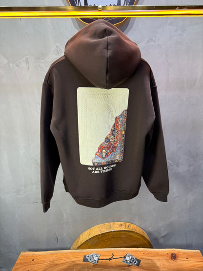Hoodie Marron Imprimé Visage Artistique 4959 - ZG PREMIUM