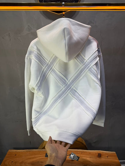 Hoodie Blanc Broderie X Argentée Sann 5002 - ZG PREMIUM