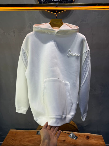 Hoodie Blanc Broderie X Argentée Sann 5002 - ZG PREMIUM
