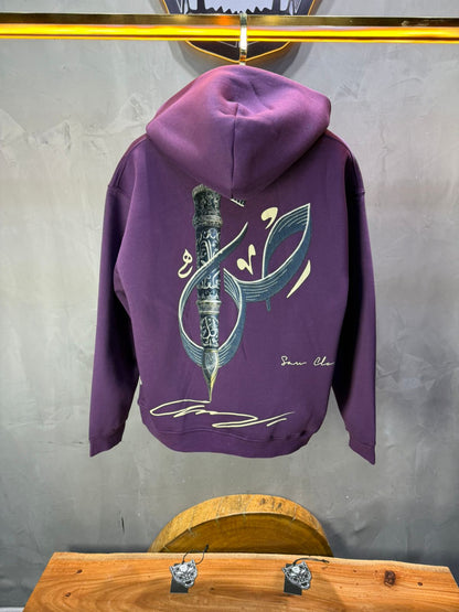 Hoodie blue Broderie Sabre Calligraphie Arabe Sann 5010 - ZG PREMIUM