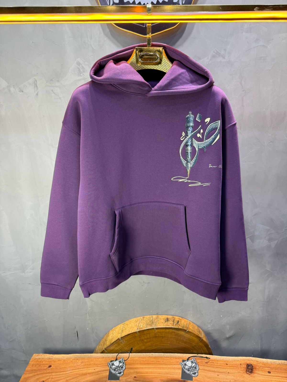 Hoodie blue Broderie Sabre Calligraphie Arabe Sann 5010 - ZG PREMIUM