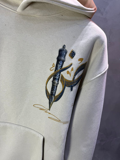 Hoodie beige Broderie Sabre Calligraphie Arabe Sann 5010 - ZG PREMIUM