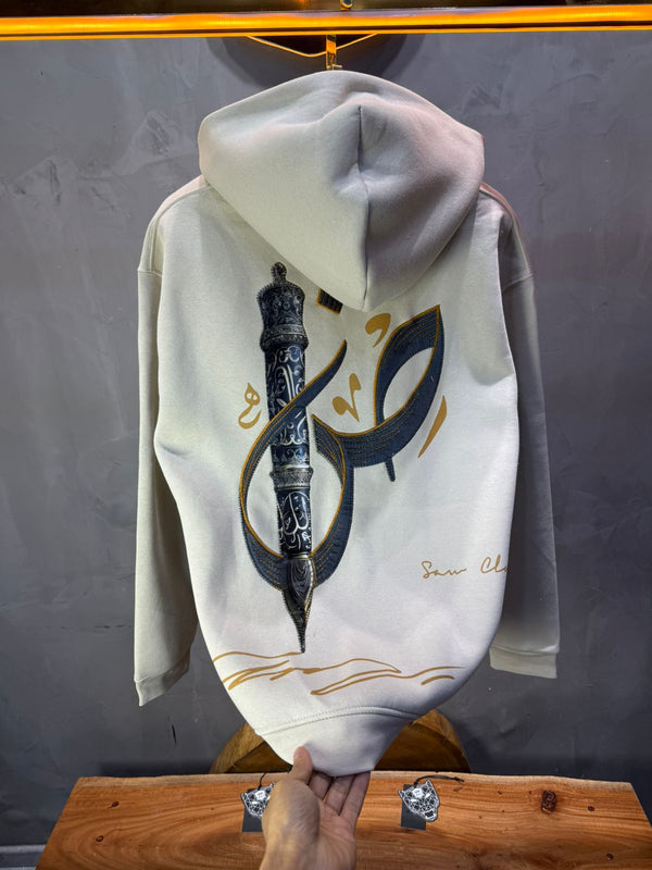 Hoodie beige Broderie Sabre Calligraphie Arabe Sann 5010