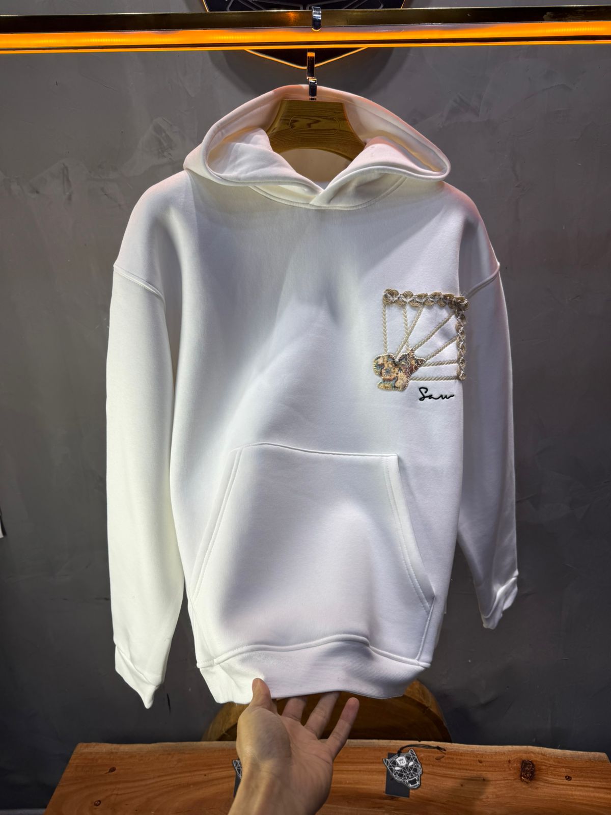 Hoodie blanc Marine Broderie Lion Dorée Sann 4994 - ZG PREMIUM