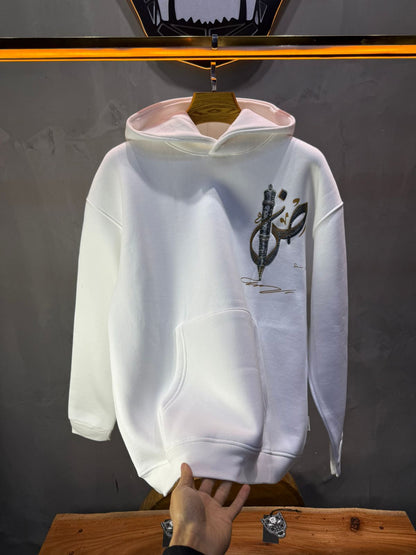 Hoodie Blanc Broderie Sabre Calligraphie Arabe Sann 5010 - ZG PREMIUM