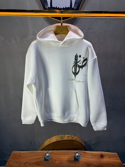 Hoodie Blanc Broderie Sabre Calligraphie Arabe Sann 5010 - ZG PREMIUM