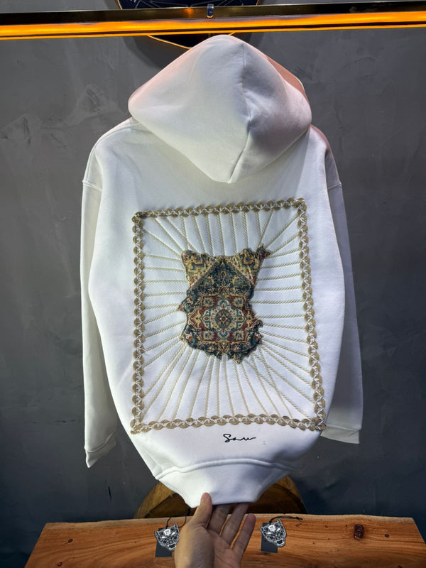 Hoodie blanc Marine Broderie Lion Dorée Sann 4994
