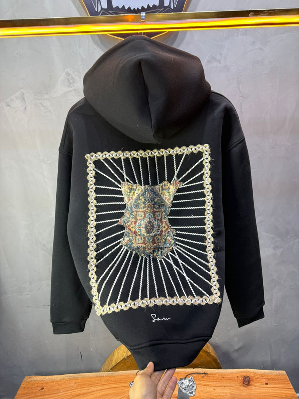 Hoodie noir Marine Broderie Lion Dorée Sann 4994