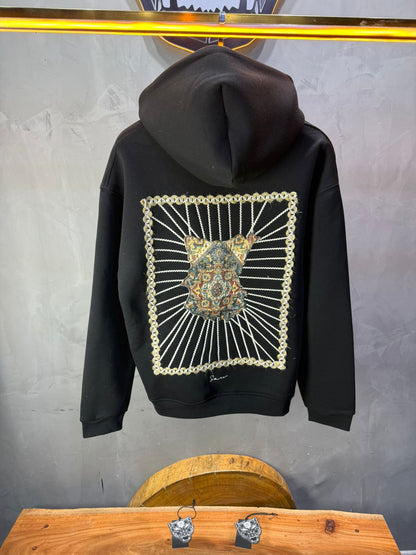 Hoodie noir Marine Broderie Lion Dorée Sann 4994 - ZG PREMIUM