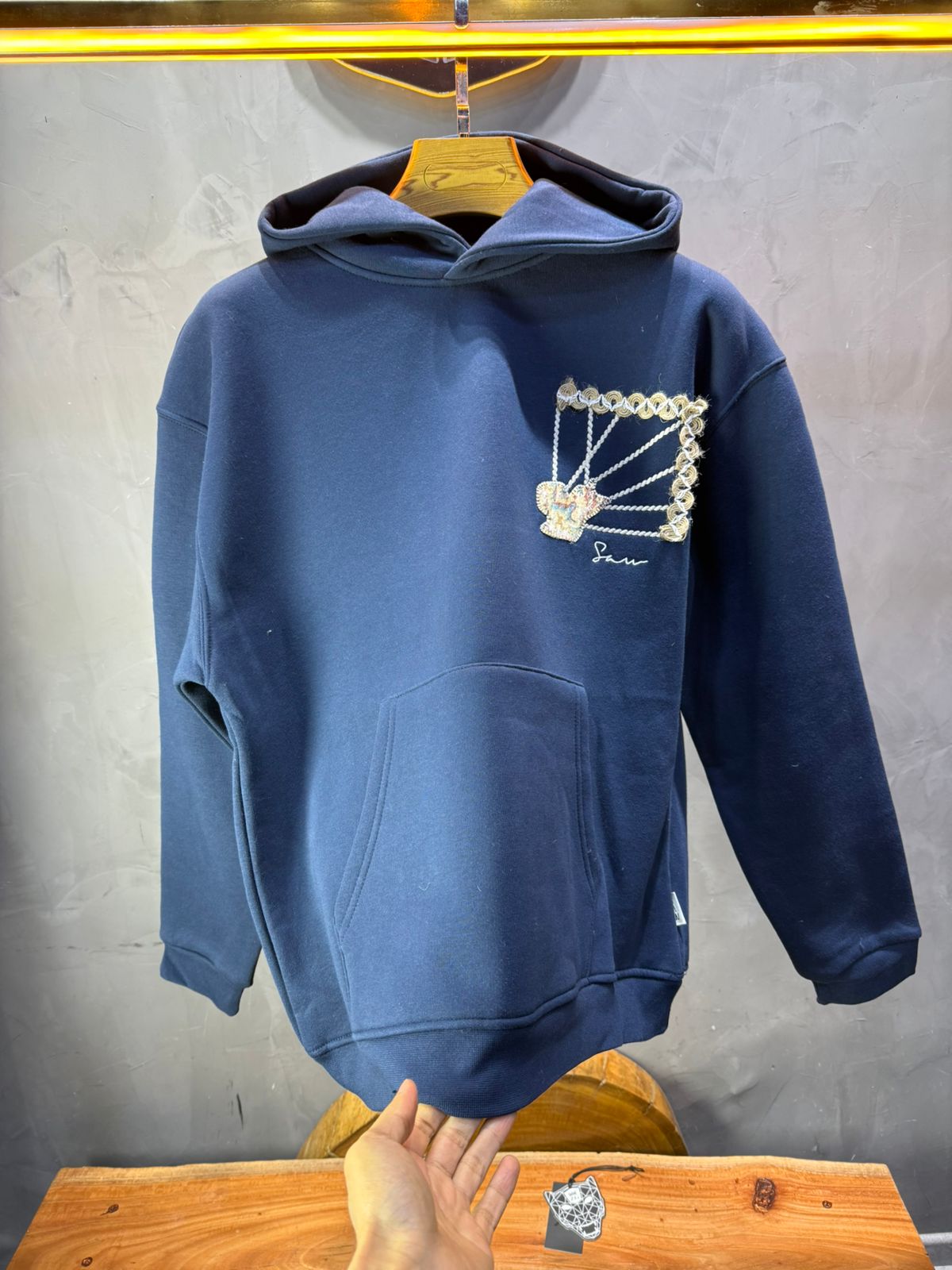 Hoodie Bleu Marine Broderie Lion Dorée Sann 4994 - ZG PREMIUM