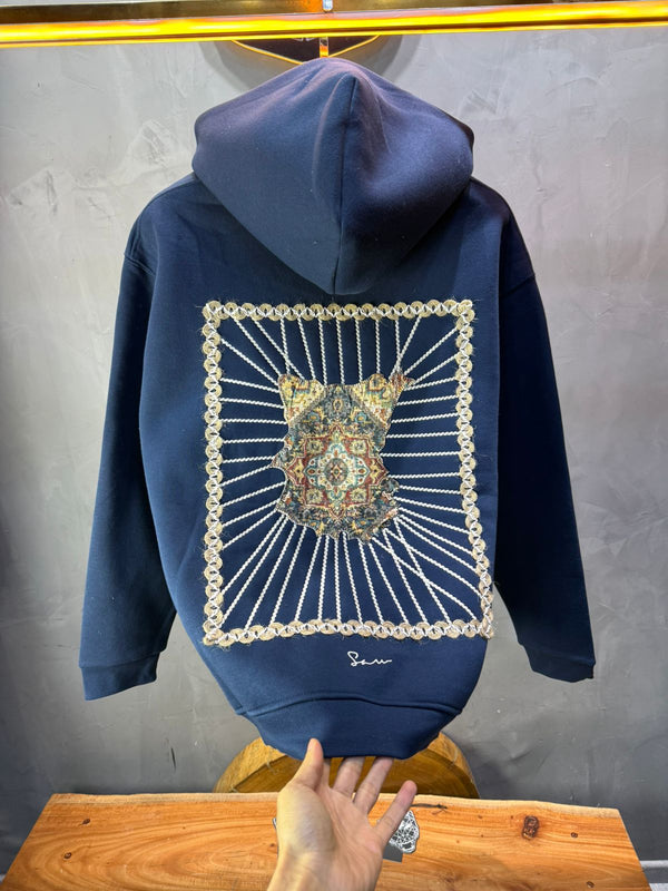 Hoodie Bleu Marine Broderie Lion Dorée Sann 4994