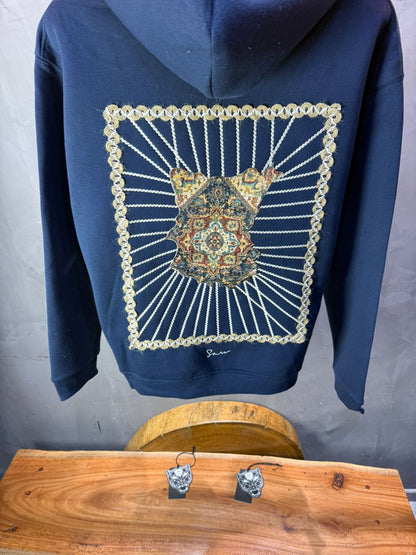Hoodie Bleu Marine Broderie Lion Dorée Sann 4994 - ZG PREMIUM