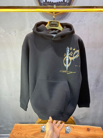 Hoodie noir Broderie Sabre Calligraphie Arabe Sann 5010 - ZG PREMIUM