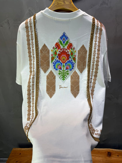 T-Shirt blanc Oversize Broderie Marocaine 5080 - ZG PREMIUM