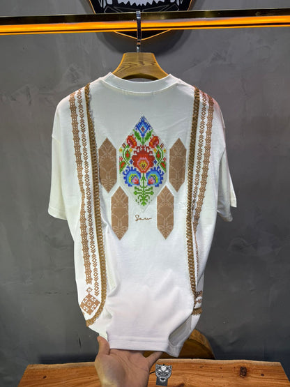 T-Shirt blanc Oversize Broderie Marocaine 5080 - ZG PREMIUM