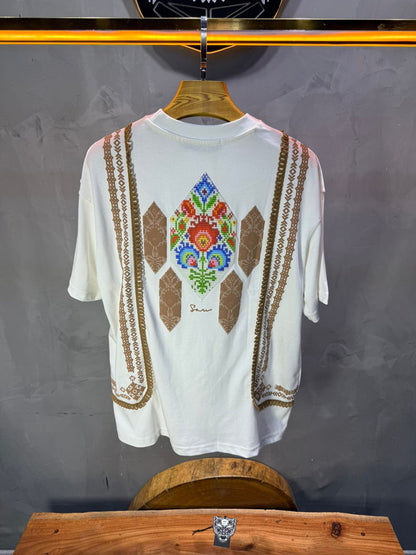 T-Shirt blanc Oversize Broderie Marocaine 5080 - ZG PREMIUM
