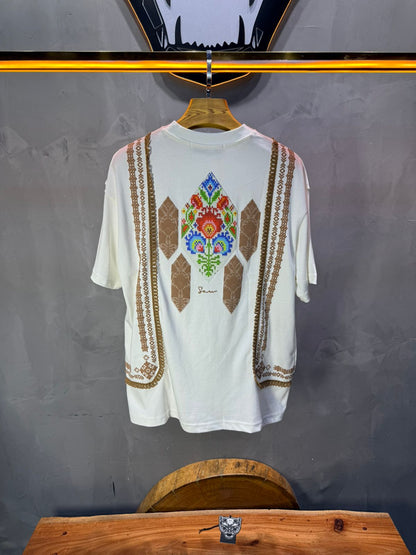 T-Shirt blanc Oversize Broderie Marocaine 5080 - ZG PREMIUM