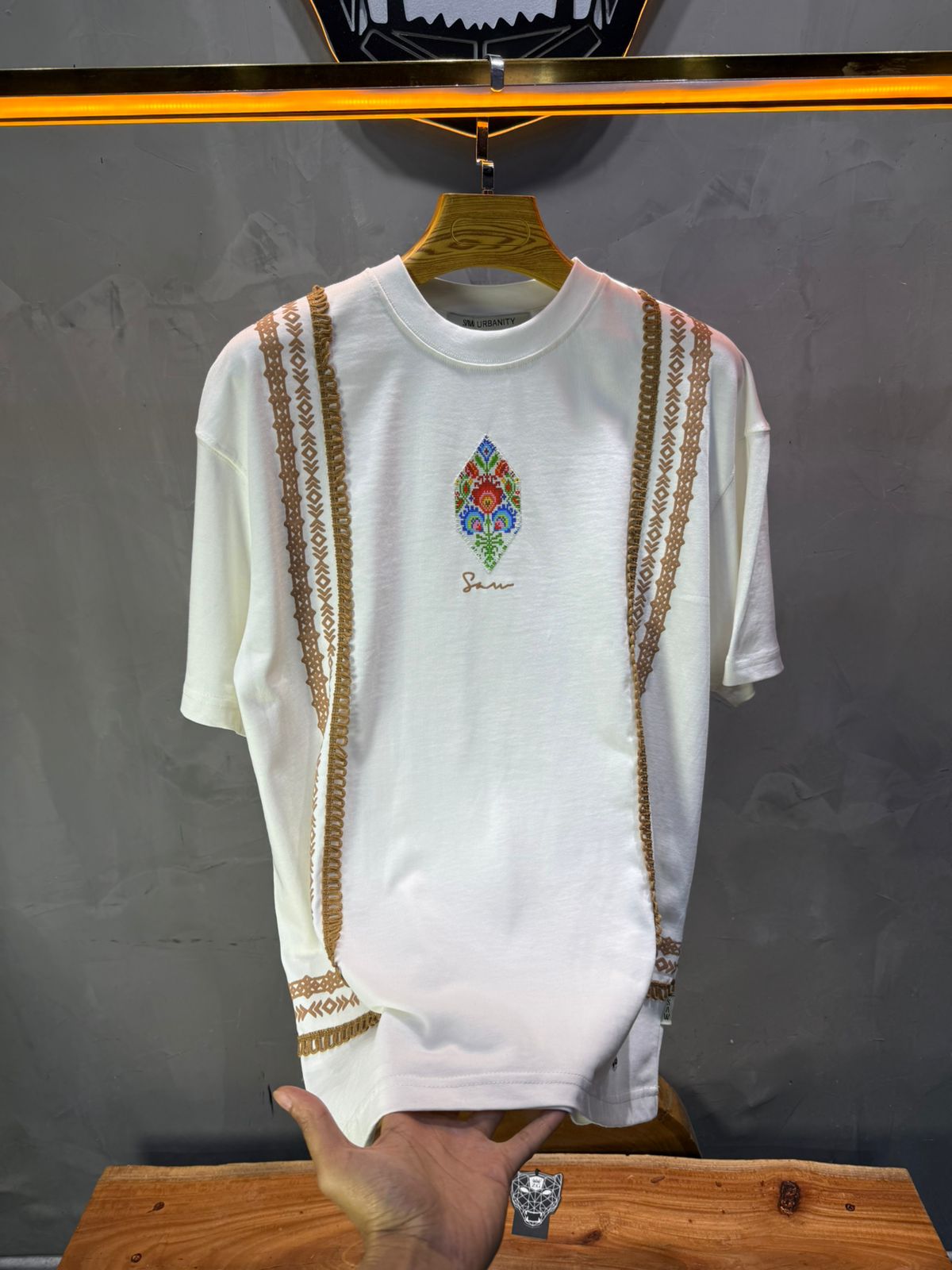 T-Shirt blanc Oversize Broderie Marocaine 5080 - ZG PREMIUM