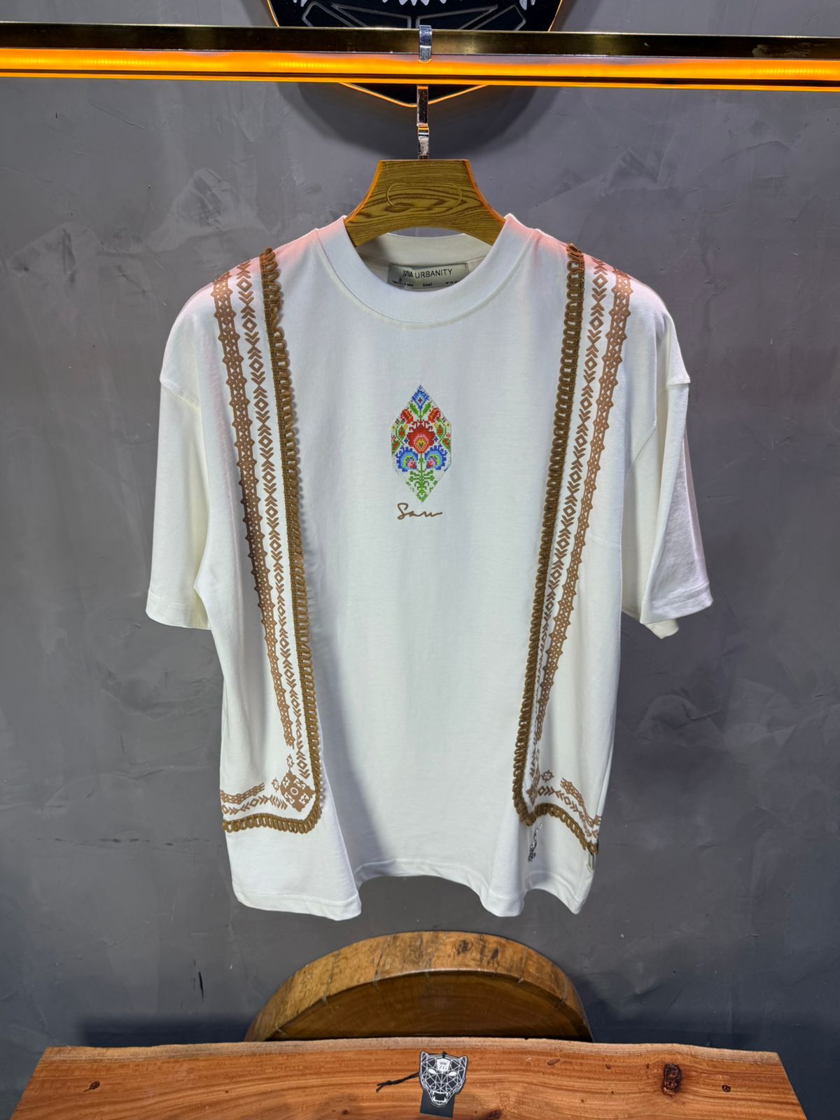 T-Shirt blanc Oversize Broderie Marocaine 5080 - ZG PREMIUM
