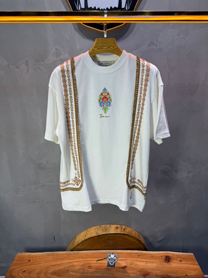 T-Shirt blanc Oversize Broderie Marocaine 5080 - ZG PREMIUM