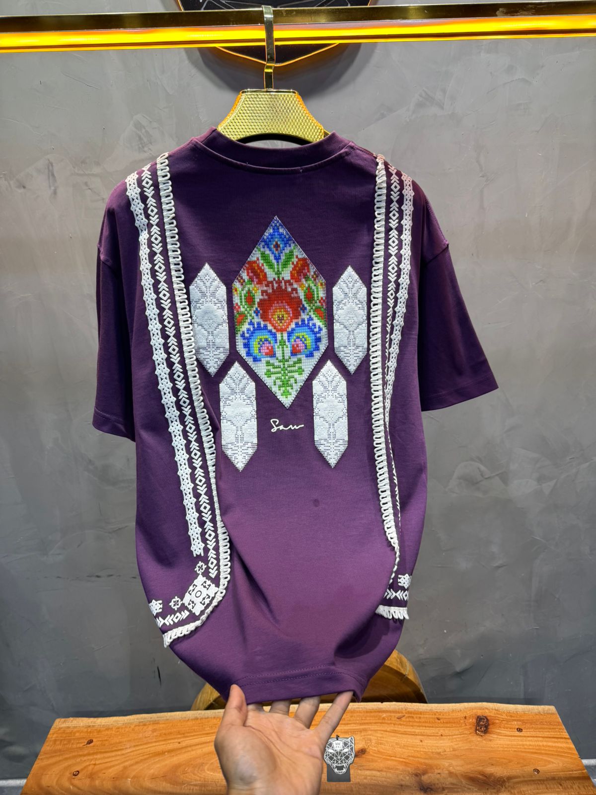 T-Shirt blue Oversize Broderie Marocaine 5080 - ZG PREMIUM