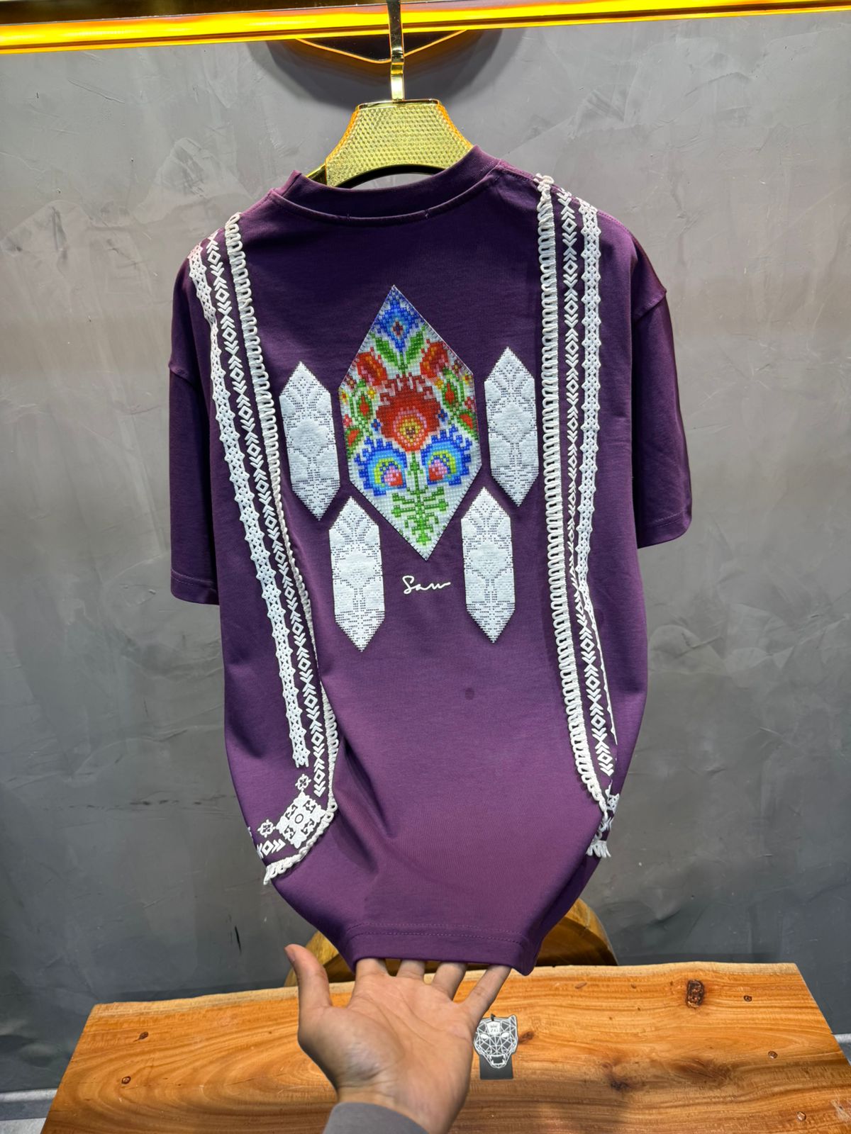 T-Shirt blue Oversize Broderie Marocaine 5080 - ZG PREMIUM